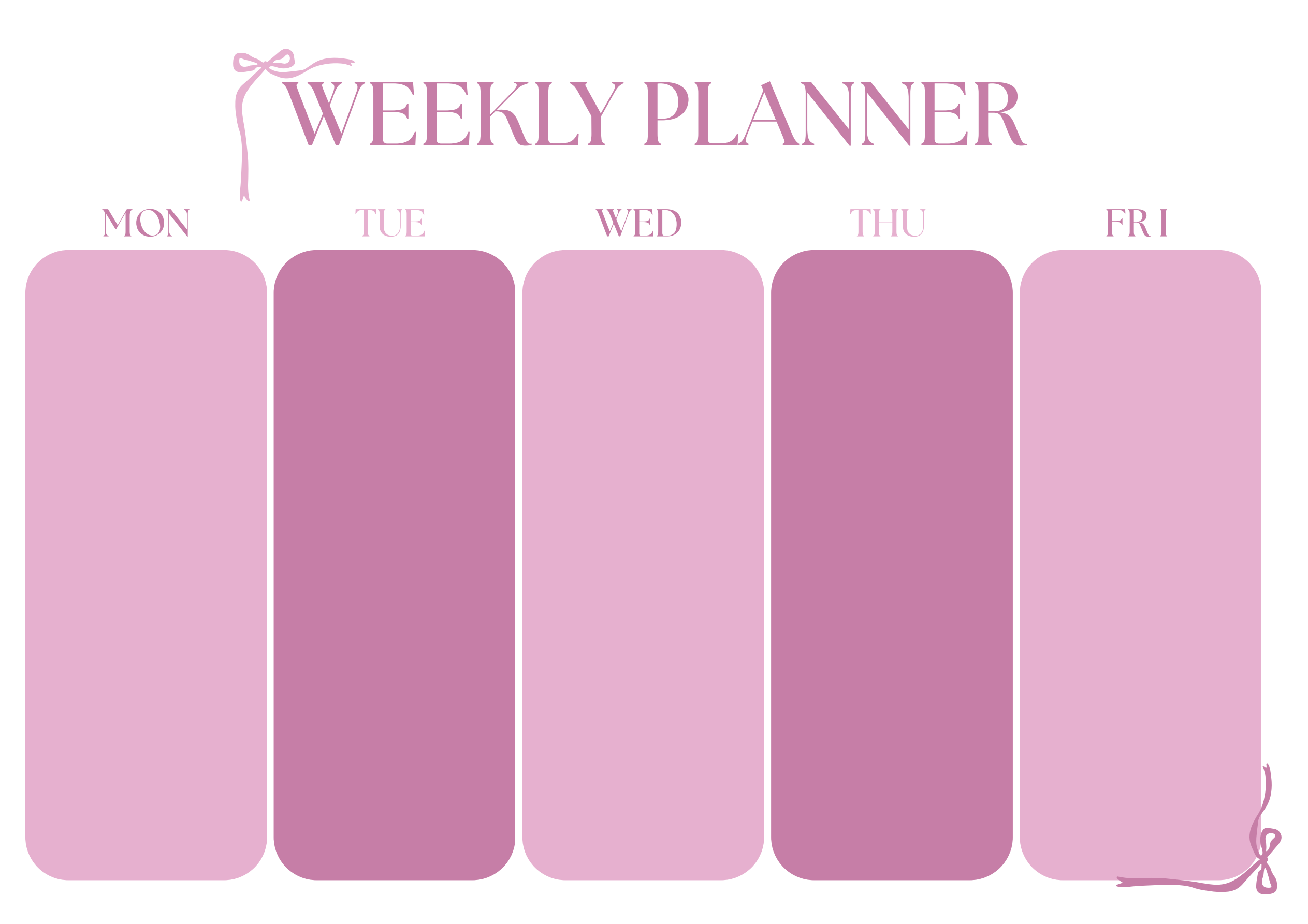 Plan tygodnia bez weekendu - różowy